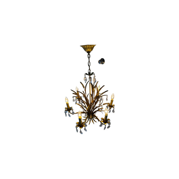 Hans Kög style vintage Italian golden metal sheaf of wheat six-lights chandelier