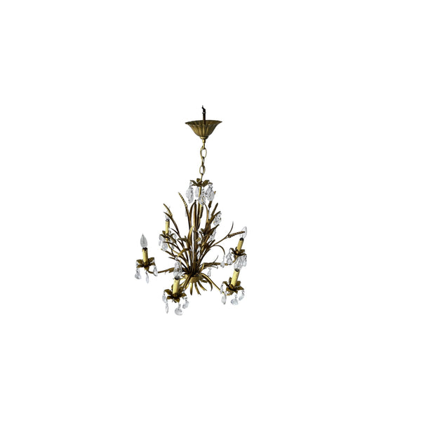 Hans Kög style vintage Italian golden metal sheaf of wheat six-lights chandelier