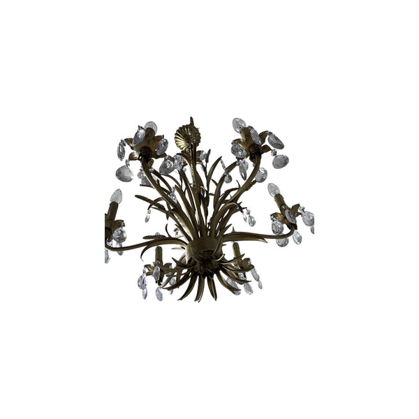 Hans Kög style vintage Italian golden metal sheaf of wheat six-lights chandelier