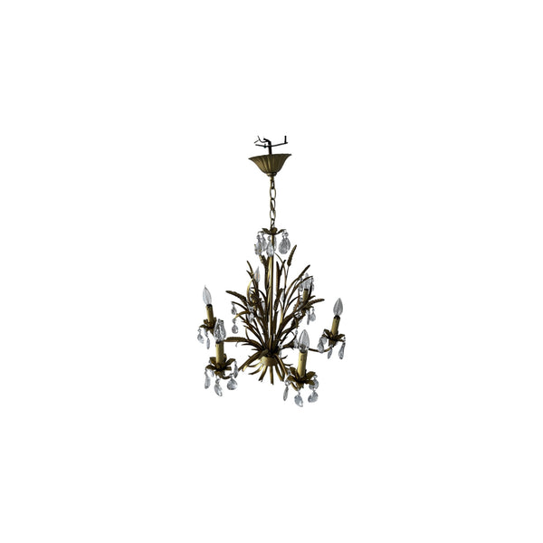 Hans Kög style vintage Italian golden metal sheaf of wheat six-lights chandelier