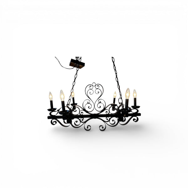 Victorian/Gothic Style Horizontal wrought iron black chandelier 6 lights