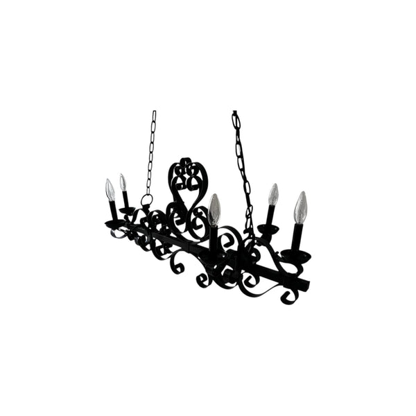 Victorian/Gothic Style Horizontal wrought iron black chandelier 6 lights