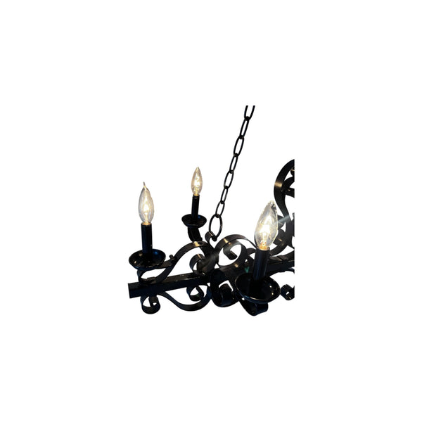 Victorian/Gothic Style Horizontal wrought iron black chandelier 6 lights