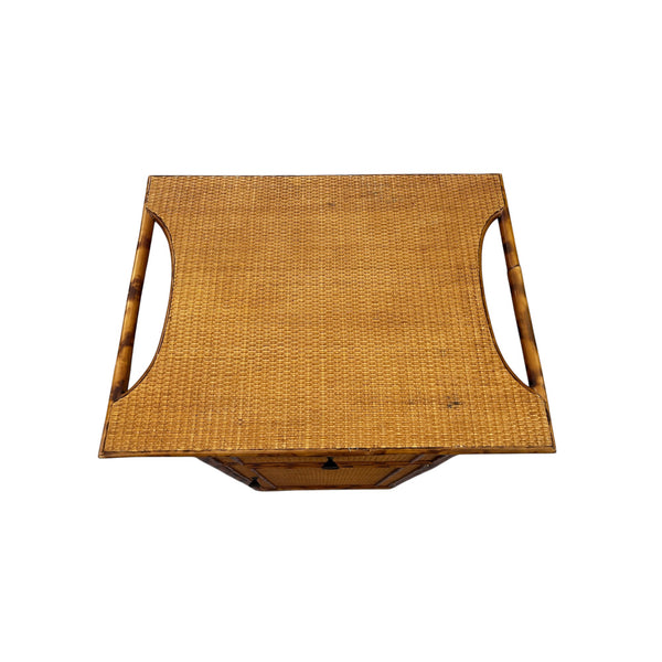 Vintage Burnt bamboo tortoise shell cabinet with tray handles