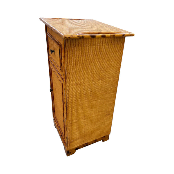 Vintage Burnt bamboo tortoise shell cabinet with tray handles