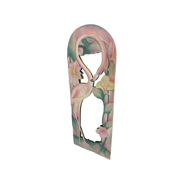 Hand Carved Wood Wall Mirror Flamingo and flowers cottage coastal