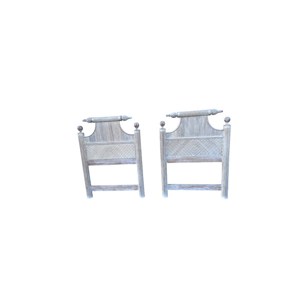 Pair of Pencil Reed bamboo pagoda twin Headboards White Washed.