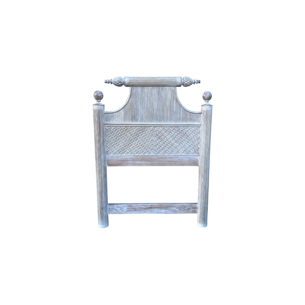 Pair of Pencil Reed bamboo pagoda twin Headboards White Washed.