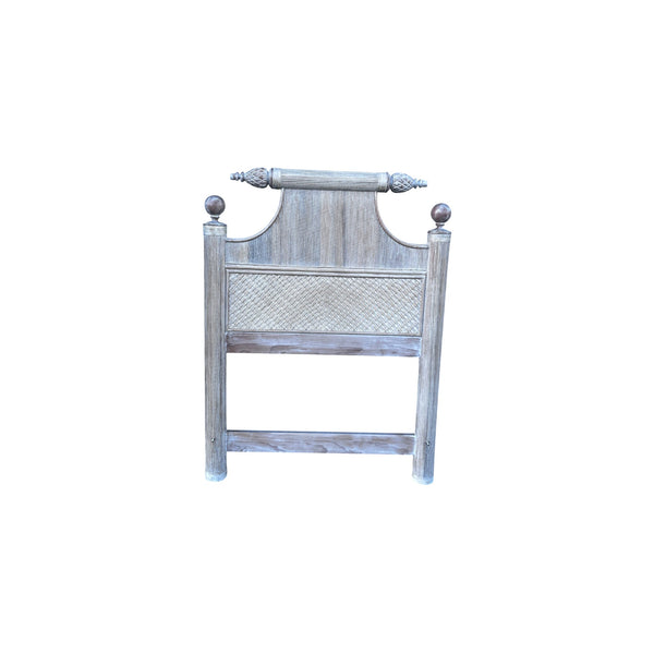 Pair of Pencil Reed bamboo pagoda twin Headboards White Washed.
