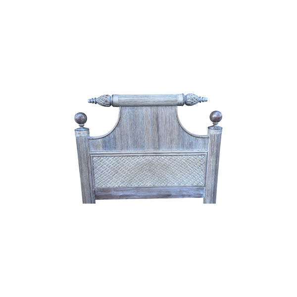 Pair of Pencil Reed bamboo pagoda twin Headboards White Washed.