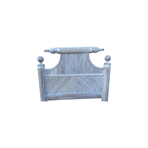 Pair of Pencil Reed bamboo pagoda twin Headboards White Washed.