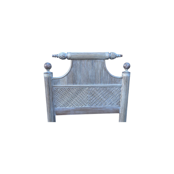 Pair of Pencil Reed bamboo pagoda twin Headboards White Washed.