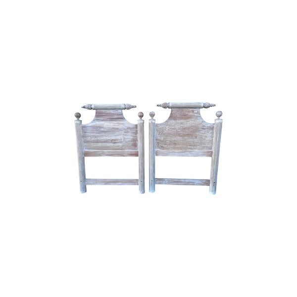 Pair of Pencil Reed bamboo pagoda twin Headboards White Washed.