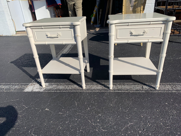 Pair of Faux-Bamboo Nightstands by Henry Link Single Drawer