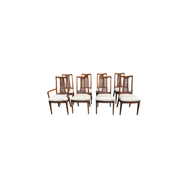 The Halle Bros Mid Century Modern Walnut Cane Back Dining Room Set 8 chairs