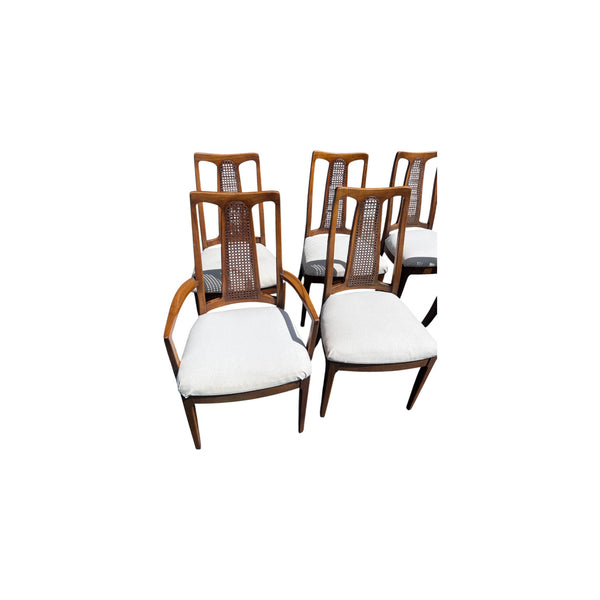 The Halle Bros Mid Century Modern Walnut Cane Back Dining Room Set 8 chairs