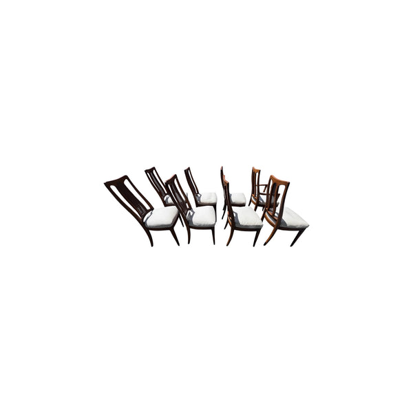 The Halle Bros Mid Century Modern Walnut Cane Back Dining Room Set 8 chairs