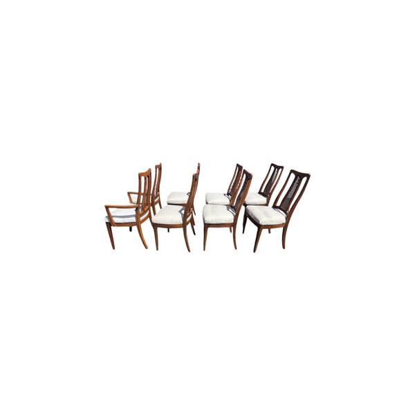 The Halle Bros Mid Century Modern Walnut Cane Back Dining Room Set 8 chairs