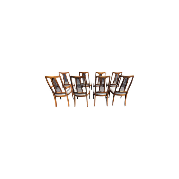 The Halle Bros Mid Century Modern Walnut Cane Back Dining Room Set 8 chairs