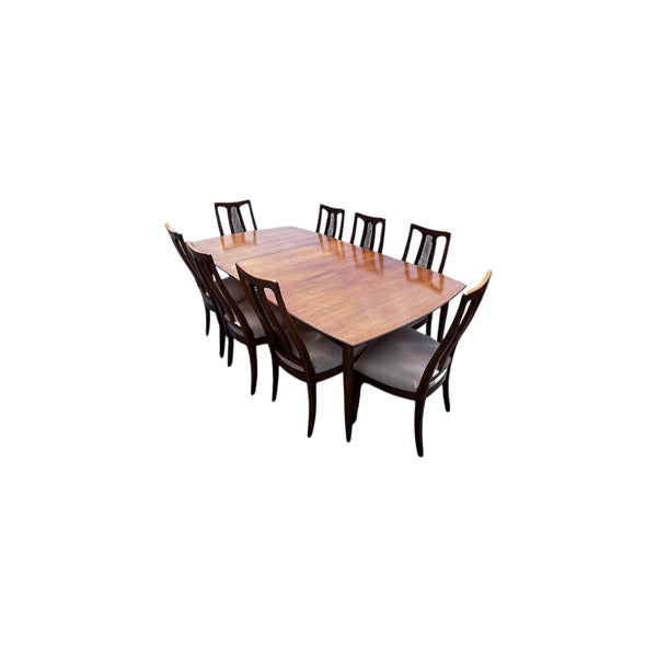 The Halle Bros Mid Century Modern Walnut Cane Back Dining Room Set 8 chairs