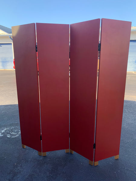 Ancient Chinese City Life Red Lacquered Room Divider Screen