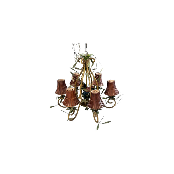 Vintage Italian Faux Bamboo Tole Chandelier with Parrots
