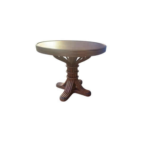 Vintage Rattan Dining Round Bistro Table light color with 36" glass