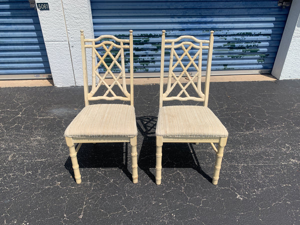 2 Fretwork Dining Chairs faux Bamboo Regency Chippendale Chinoiserie Four Boho