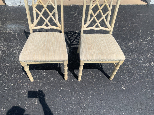 2 Fretwork Dining Chairs faux Bamboo Regency Chippendale Chinoiserie Four Boho