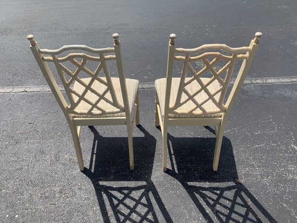 2 Fretwork Dining Chairs faux Bamboo Regency Chippendale Chinoiserie Four Boho