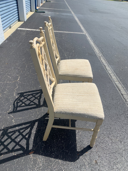 2 Fretwork Dining Chairs faux Bamboo Regency Chippendale Chinoiserie Four Boho