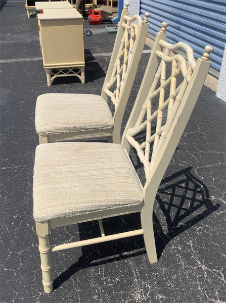 2 Fretwork Dining Chairs faux Bamboo Regency Chippendale Chinoiserie Four Boho