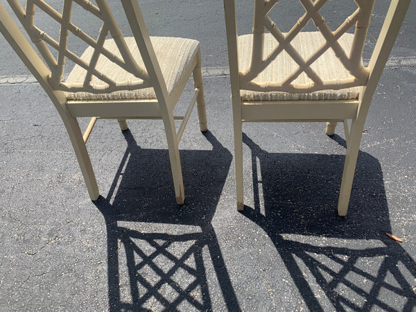 2 Fretwork Dining Chairs faux Bamboo Regency Chippendale Chinoiserie Four Boho