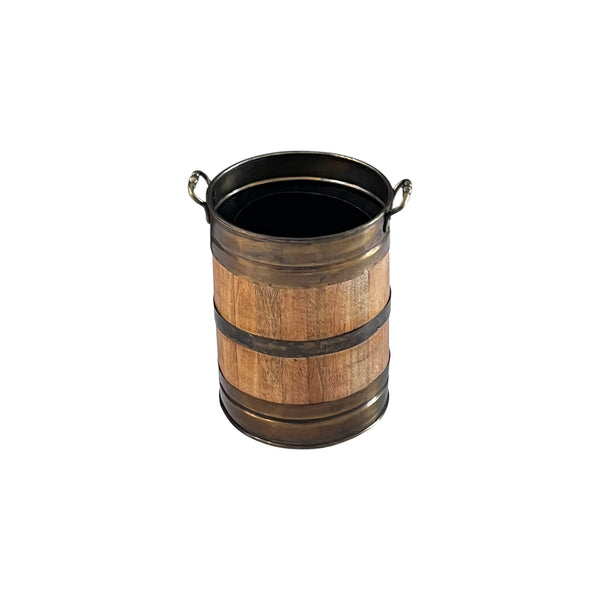 Vintage Wooden bound bucket planter with brass trim