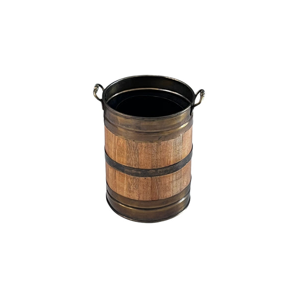Vintage Wooden bound bucket planter with brass trim