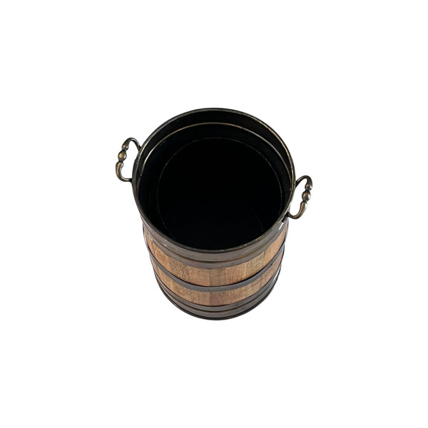Vintage Wooden bound bucket planter with brass trim