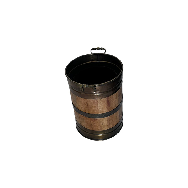 Vintage Wooden bound bucket planter with brass trim