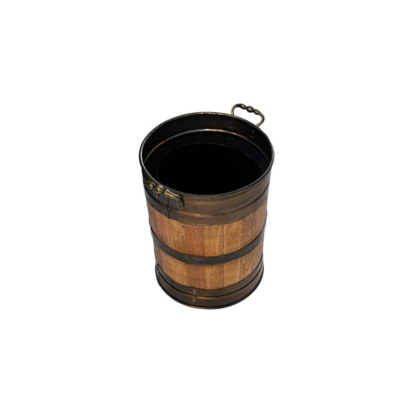 Vintage Wooden bound bucket planter with brass trim