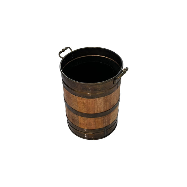 Vintage Wooden bound bucket planter with brass trim