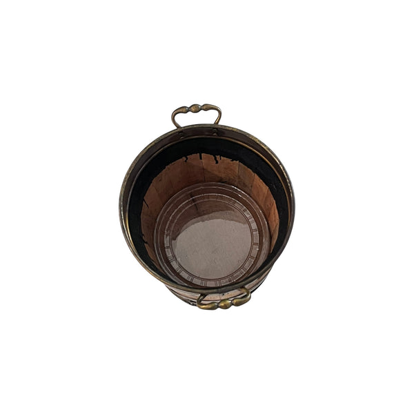 Vintage Wooden bound bucket planter with brass trim