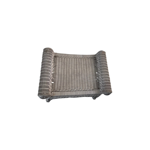 Wicker and wood Vanity desk stool Scrolled Arms