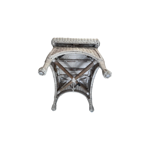 Wicker and wood Vanity desk stool Scrolled Arms