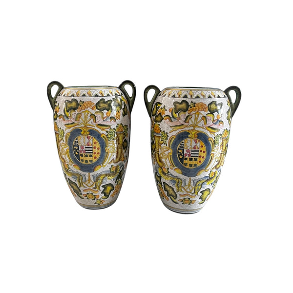Artistica Majolica Style Italian Pottery Vases Urn a pair
