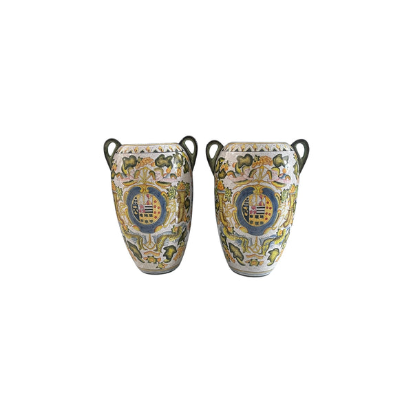 Artistica Majolica Style Italian Pottery Vases Urn a pair