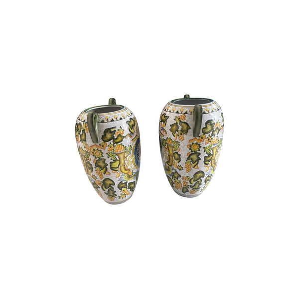 Artistica Majolica Style Italian Pottery Vases Urn a pair