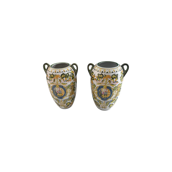 Artistica Majolica Style Italian Pottery Vases Urn a pair