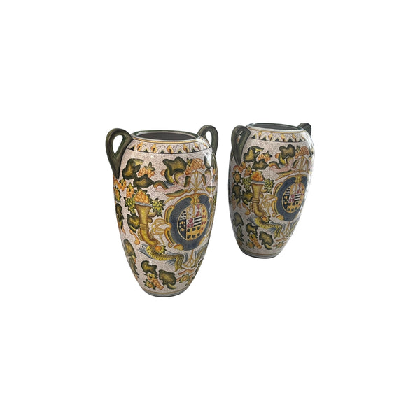 Artistica Majolica Style Italian Pottery Vases Urn a pair