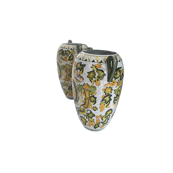 Artistica Majolica Style Italian Pottery Vases Urn a pair