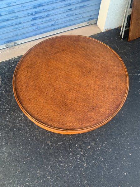Vintage Rattan Dining Round Bistro Table light color with 36" glass