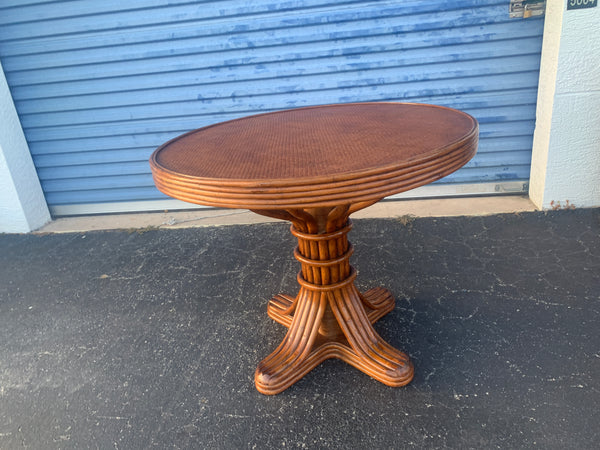 Vintage Rattan Dining Round Bistro Table light color with 36" glass